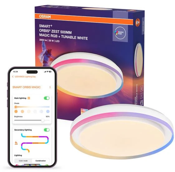 Lubinis šviestuvas Osram 38W LED paviršinis šviestuvas SMART+ ORBIS, baltas, 2700/6500K/RGB, dimeriuojamas