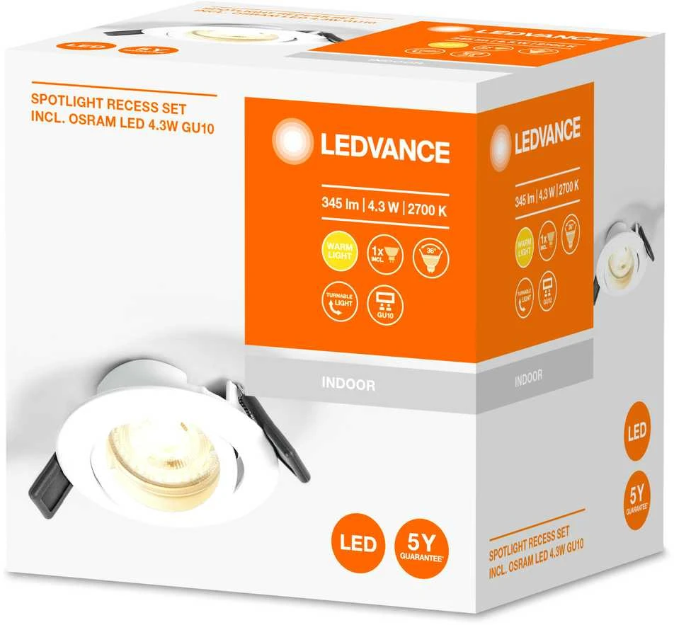 Osram Įleidžiamas šviestuvas SPOT, GU10, baltas, su 4,3W 2700K LED lempute