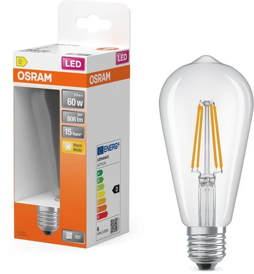 Osram 5,9W LED lemputė RETROFIT CLASSIC ST, E27, ST64, skaidri, 300°, 2700K