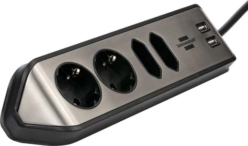 Buitinis ilgintuvas Brennenstuhl, 3 x 1,5 mm², 2 m, 4 lizdų, 2USB