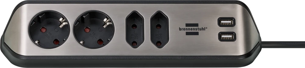 Buitinis ilgintuvas Brennenstuhl, 3 x 1,5 mm², 2 m, 4 lizdų, 2USB