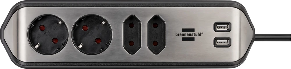 Buitinis ilgintuvas Brennenstuhl, 3 x 1,5 mm², 2 m, 4 lizdų, 2USB