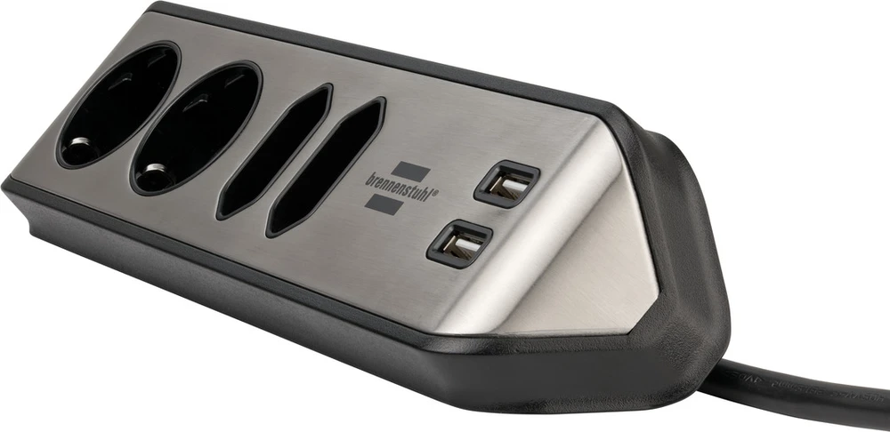 Buitinis ilgintuvas Brennenstuhl, 3 x 1,5 mm², 2 m, 4 lizdų, 2USB