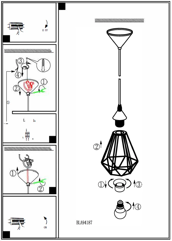 Pakabinamas šviestuvas Lampa karināms Eglo Tarbes 94187, E27, 1 x 60 W