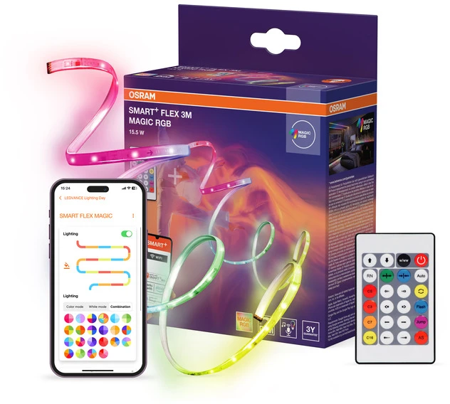 Osram 5,2W/m LED juosta SMART+ WIFI MAGIC, RGB, IP20, su nuotolinio valdymo pulteliu, 3m