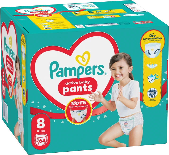 Pampers Active Baby Pants Sauskelnės, 8 Dydis, 64 vnt.