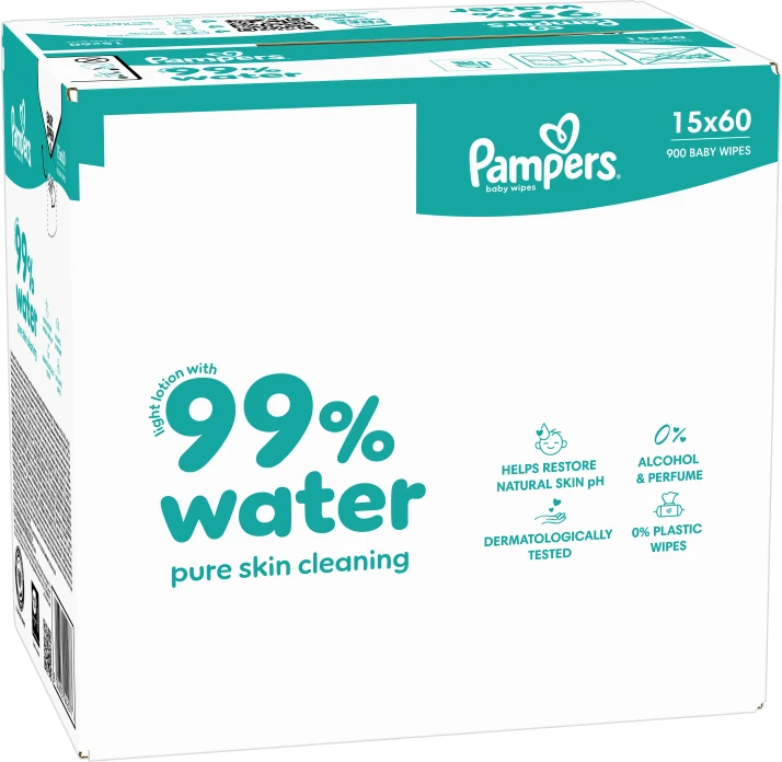 Pampers Aqua Servetėlės Kūdikiams, 15 Pakuotė, 900 Servetėlės