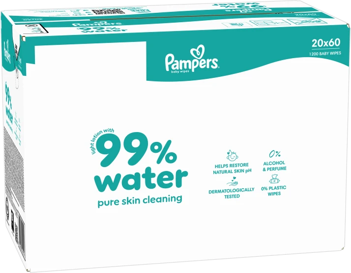 Pampers Aqua Servetėlės Kūdikiams, 20 Pakuotė, 1200 Servetėlės