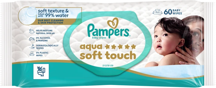 Kūdikių servetėlės PAMPERS Aqua Soft Touch, 60 vnt.