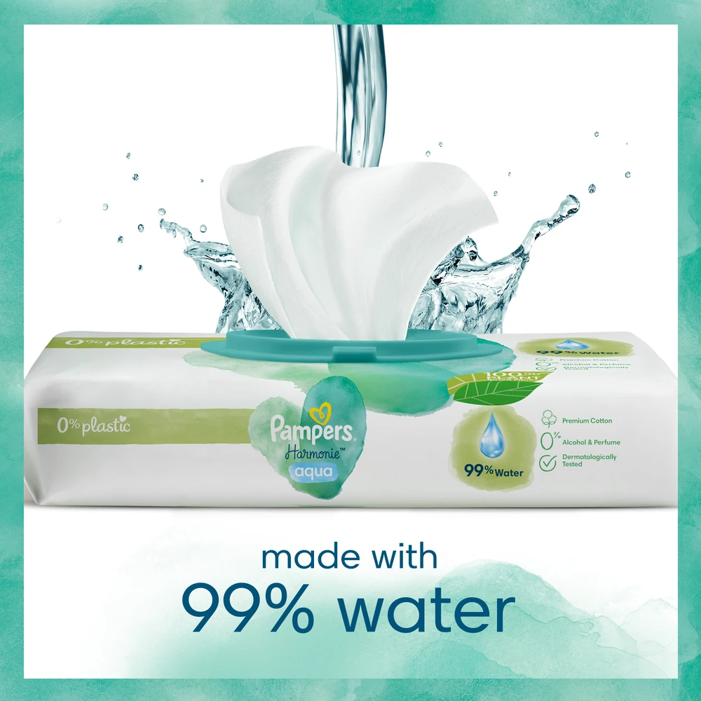 Pampers Harmonie Aqua Servetėlės Kūdikiams, 15 pakuočių, 720 servetėlių