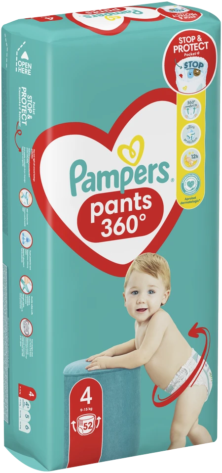 Pampers Pants Sauskelnės-Kelnaitės, 4 Dydis, 52 Sauskelnės, 9-15 kg