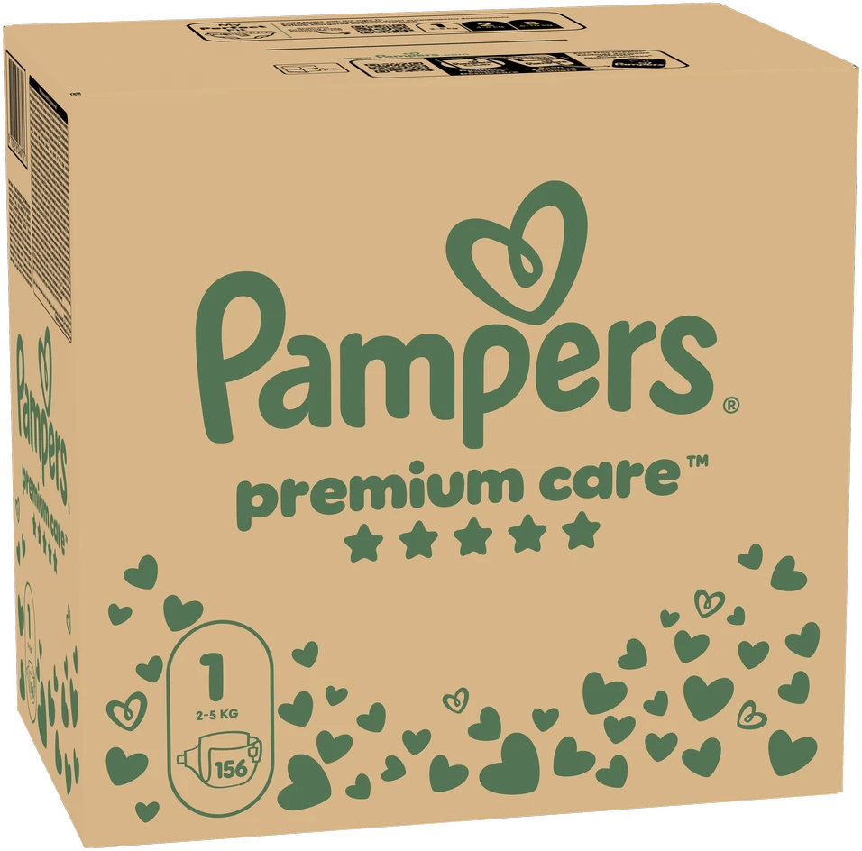 Pampers Premium Care Tape Sauskelnės, 1 Dydis, 156 vnt., 2–5 kg