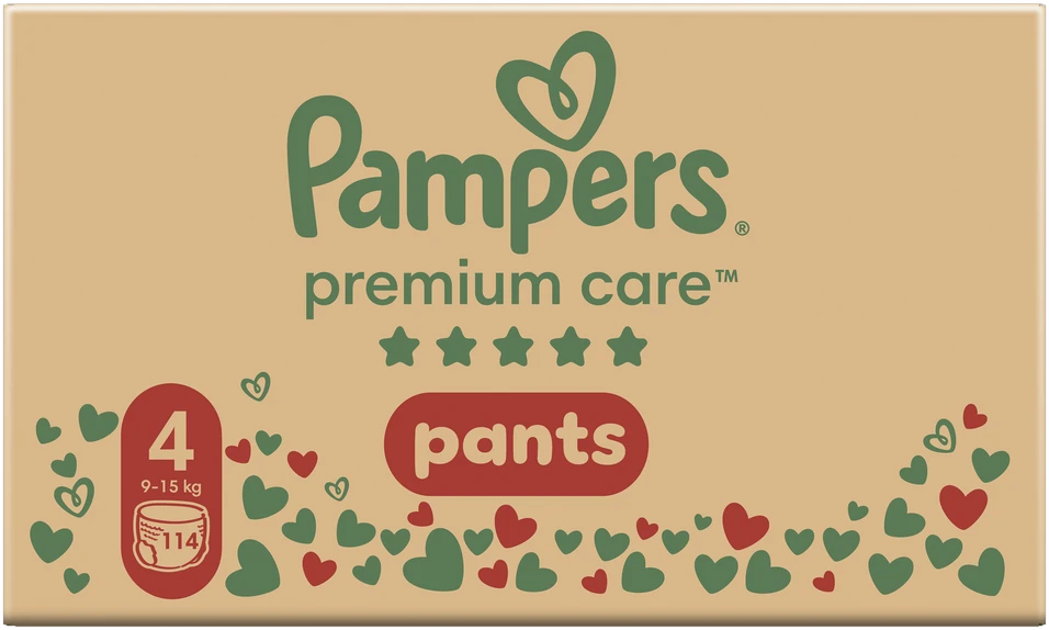 Sauskelnės-kelnaitės Pampers Premium Care, 4 dydis, 9–15 kg, 114 vnt.