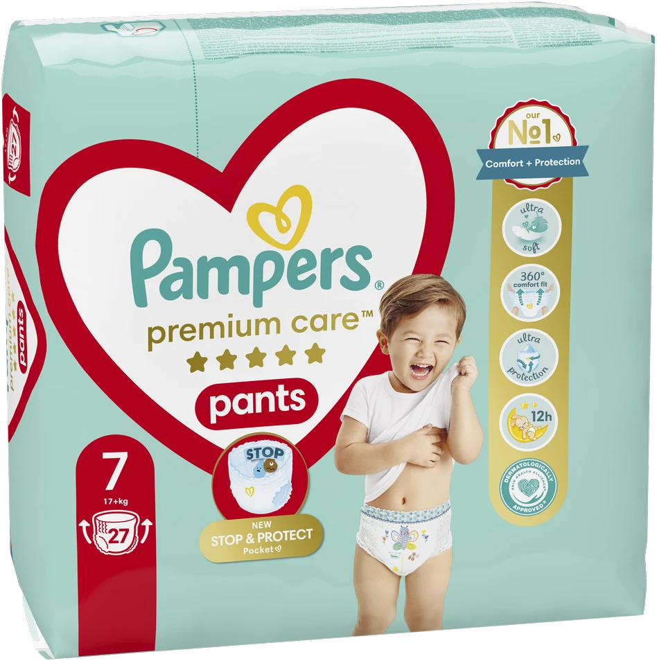 Pampers Premium Care Pants Sauskelnės, 7 Dydis, 27 Sauskeln
