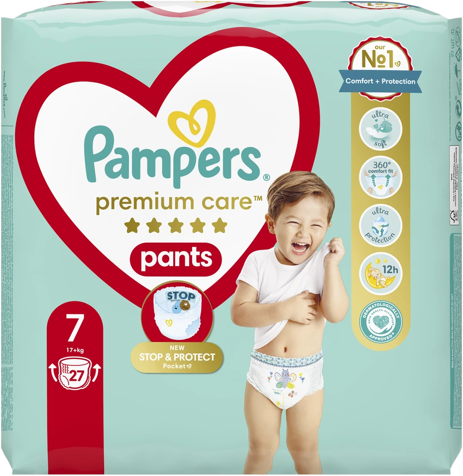 Pampers Premium Care Pants Sauskelnės, 7 Dydis, 27 Sauskeln