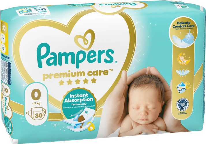 Pampers Premium Care Sauskelnės, 0 Dydis (Mini), 30 Sauskelnės