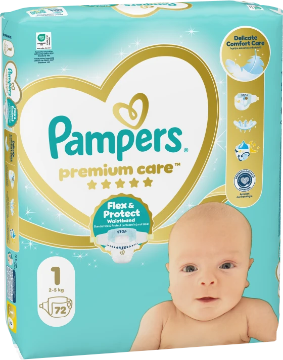 Pampers Premium Care Sauskelnės, 1 Dydis (Mini), 72 Sauskelnės, 2–5kg