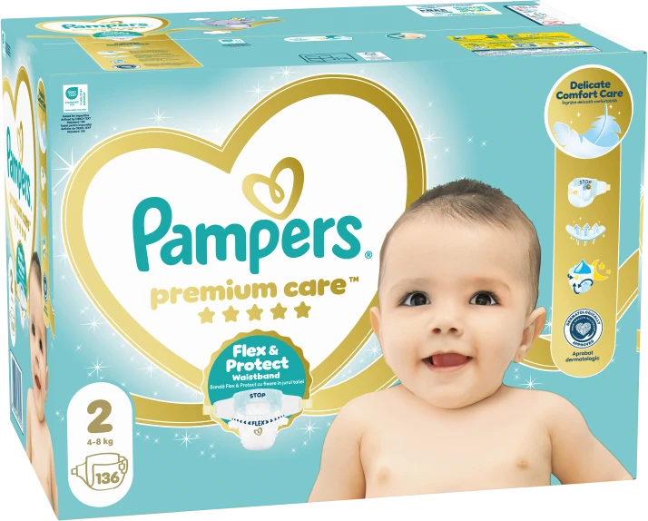 Pampers Premium Care Tape sauskelnės, 2 Dydis, 136 vnt., 4–8 kg