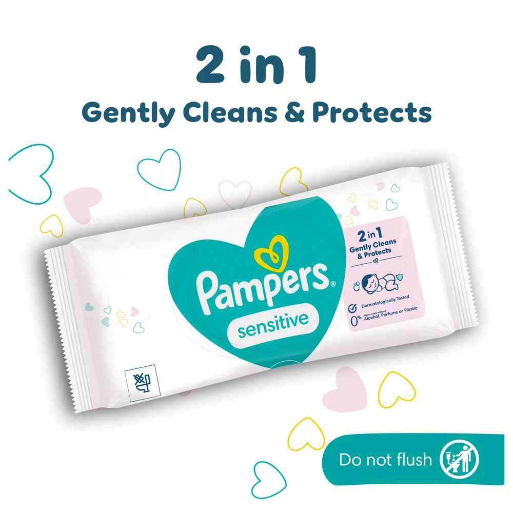 Pampers Sensitive Servetėlės Kūdikiams, 52 Servetėlės