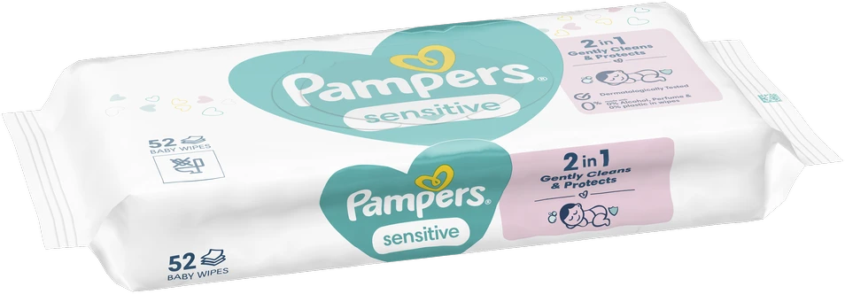 Pampers Sensitive Servetėlės Kūdikiams, 52 Servetėlės