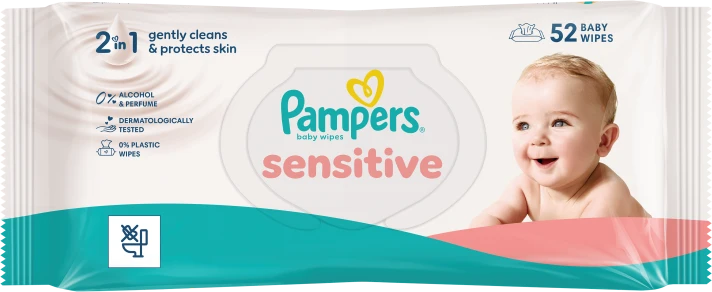 Pampers Sensitive Servetėlės Kūdikiams, 52 Servetėlės
