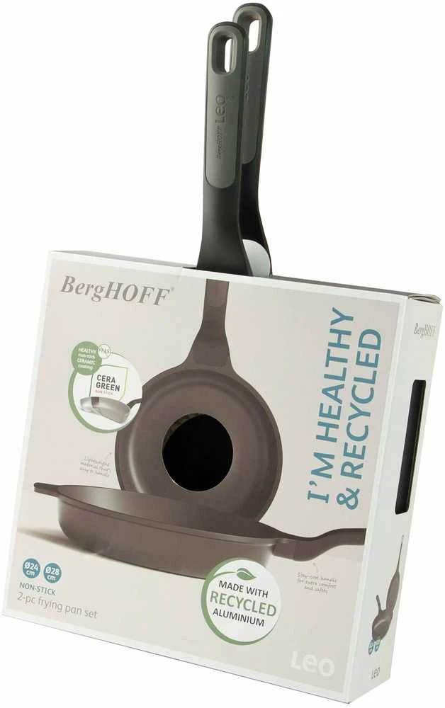 BergHOFF 3 dalių keptuvių rinkinys - Uqonic Downdraft serija su 24 cm ir 28 cm keptuvėmis ir dangčiu