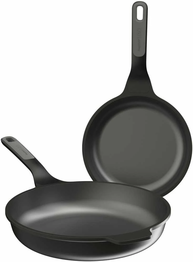BergHOFF 3 dalių keptuvių rinkinys - Uqonic Downdraft serija su 24 cm ir 28 cm keptuvėmis ir dangčiu