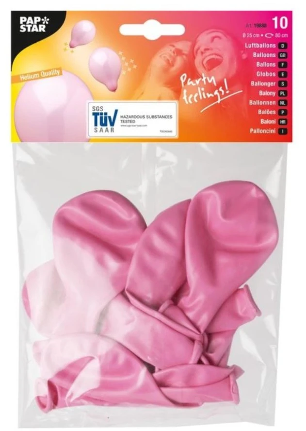 Papstar Balionai Baloni Rožiniai 25cm 10 vnt.