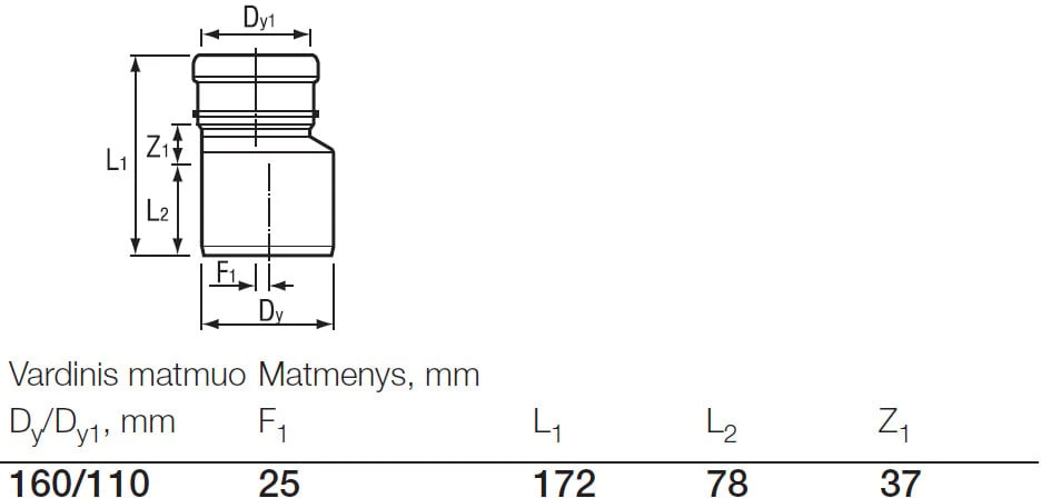 Lauko kanalizacijos perėjimas Wavin, d, 160-110