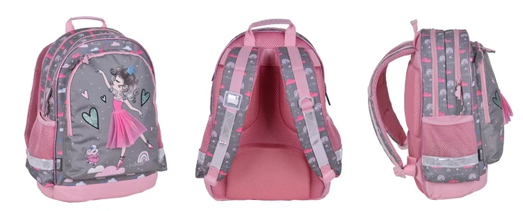 paso Backpack. pink/pilkas. 29 cm x 16 cm x 42 cm