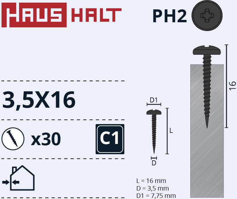 Savisriegiai Haushalt, DIN 7981C, 3.5 x 16 mm, 30 vnt.