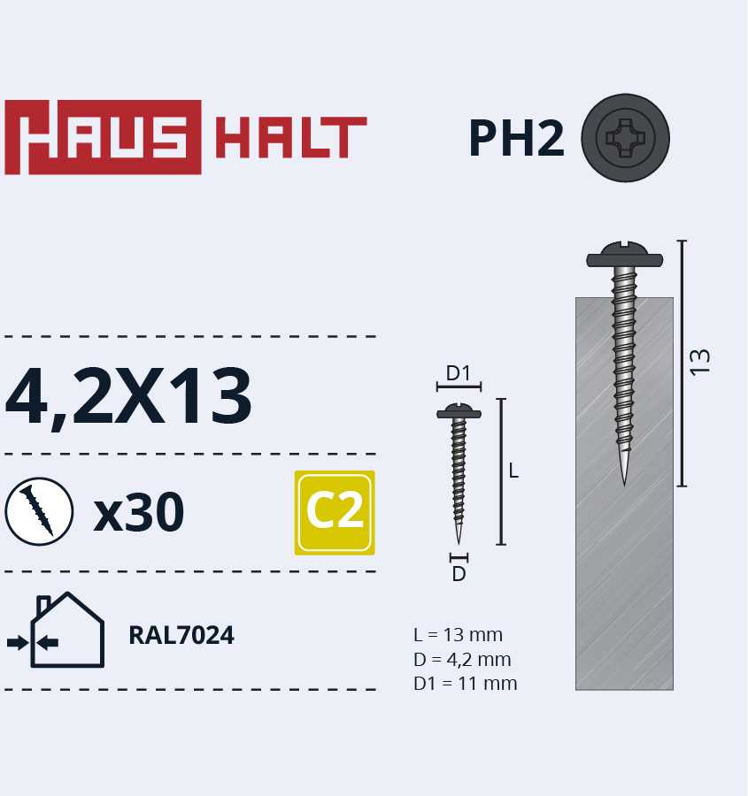 Savisriegiai Haushalt, DIN 14566, 4,2 x 13 mm, 30 vnt.