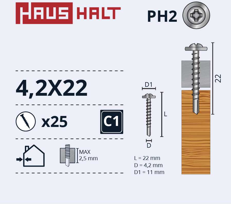 Savisriegiai Haushalt, DIN 14566, 4.2 x 22 mm, 25 vnt.