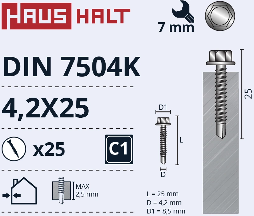 Savisriegiai Haushalt, DIN 7504K, 4,2 x 25 mm, 25 vnt.