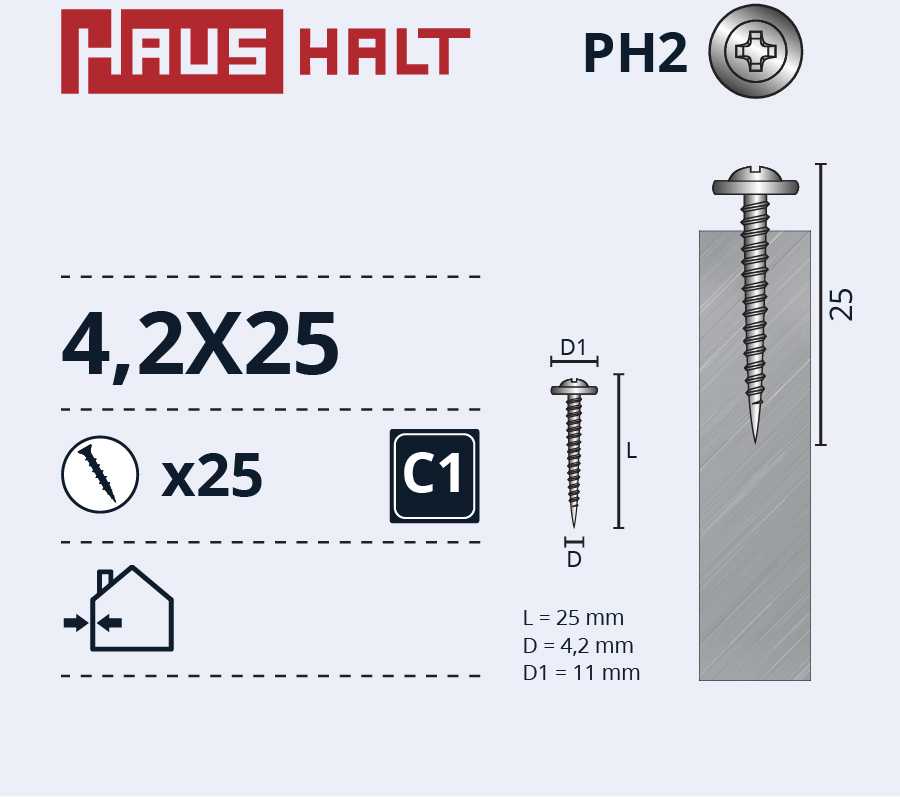 Savisriegiai Haushalt, DIN 14566, 4,2 x 25 mm, 25 vnt.