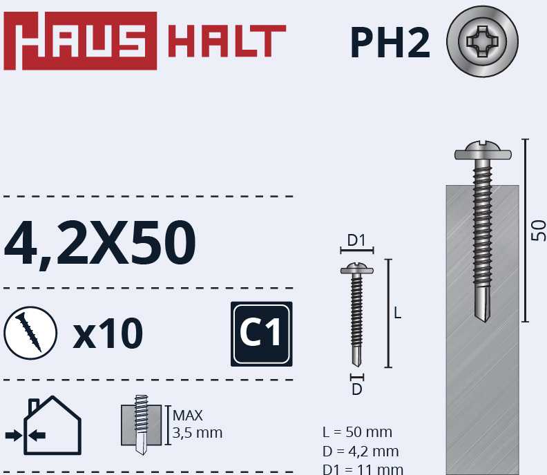 Savisriegiai Haushalt, DIN 14566, 4,2 x 50 mm, 10 vnt.
