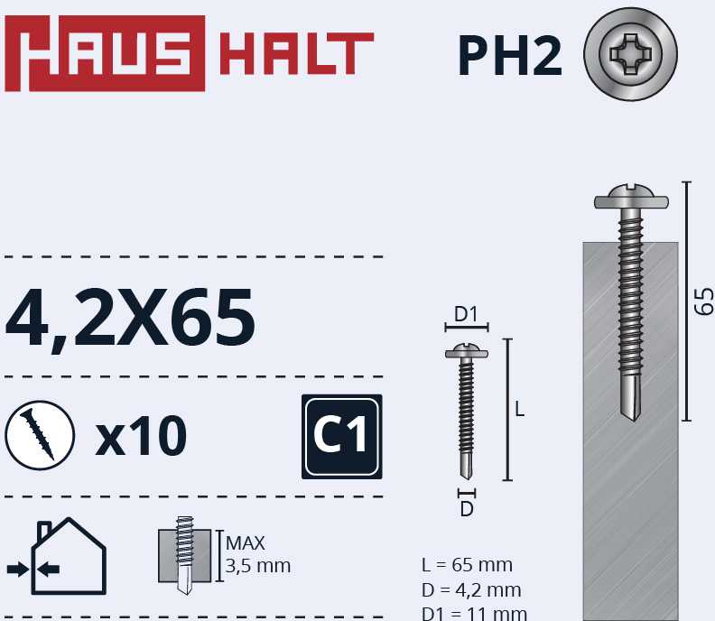 Haushalt „Memorysolution“ savisriegis 4,2X65 metalas/metalas+grąžtas ZN 10 vnt.