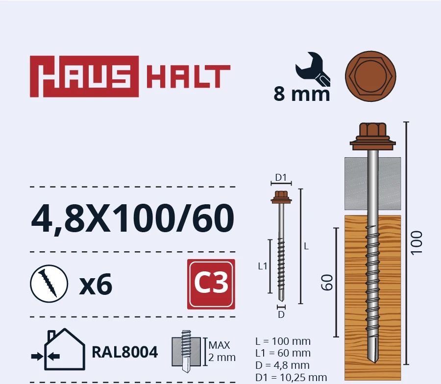 Savisriegiai Haushalt, DIN 7504K, 4,8 x 100/60 mm, 6 vnt.