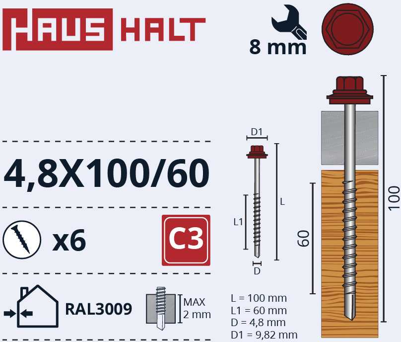 Savisriegiai Haushalt, DIN 7504K, 4,8 x 100/60 mm, 6 vnt.