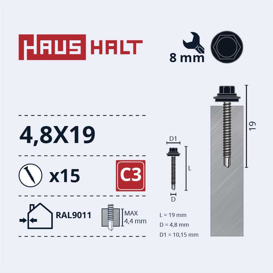 Savisriegiai Haushalt, DIN 7504K, 4,8 x 19 mm, 15 vnt.