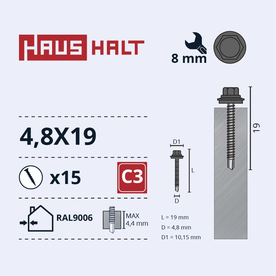 Savisriegiai Haushalt, DIN 7504K, 4,8 x 19 mm, 15 vnt.