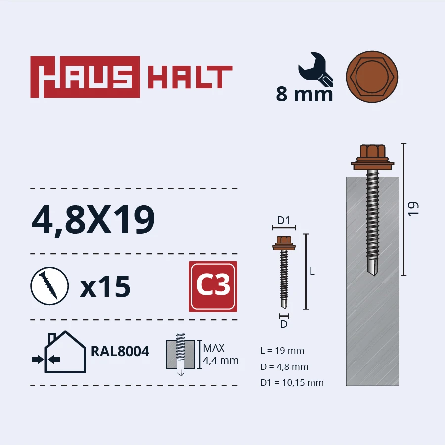Savisriegiai Haushalt, DIN 7504K, 4,8 x 19 mm, 15 vnt.