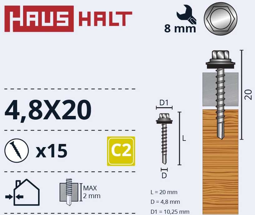 Savisriegiai Haushalt, DIN 7504K, 4,8 x 20 mm, 15 vnt.