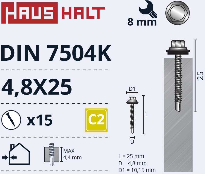 Savisriegiai Haushalt, DIN 7504K, 4,8 x 25 mm, 15 vnt.