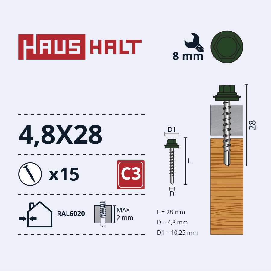 Savisriegiai Haushalt, DIN 7504K, 4.8 x 28 mm, 15 vnt.