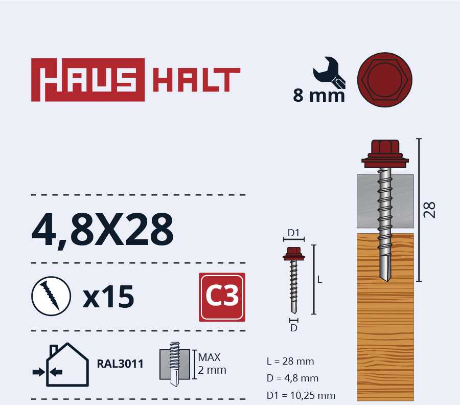 Haushalt „Memorysolution“ savisriegis 4,8x28 mediena + EPMD RAL3011 15 vnt.