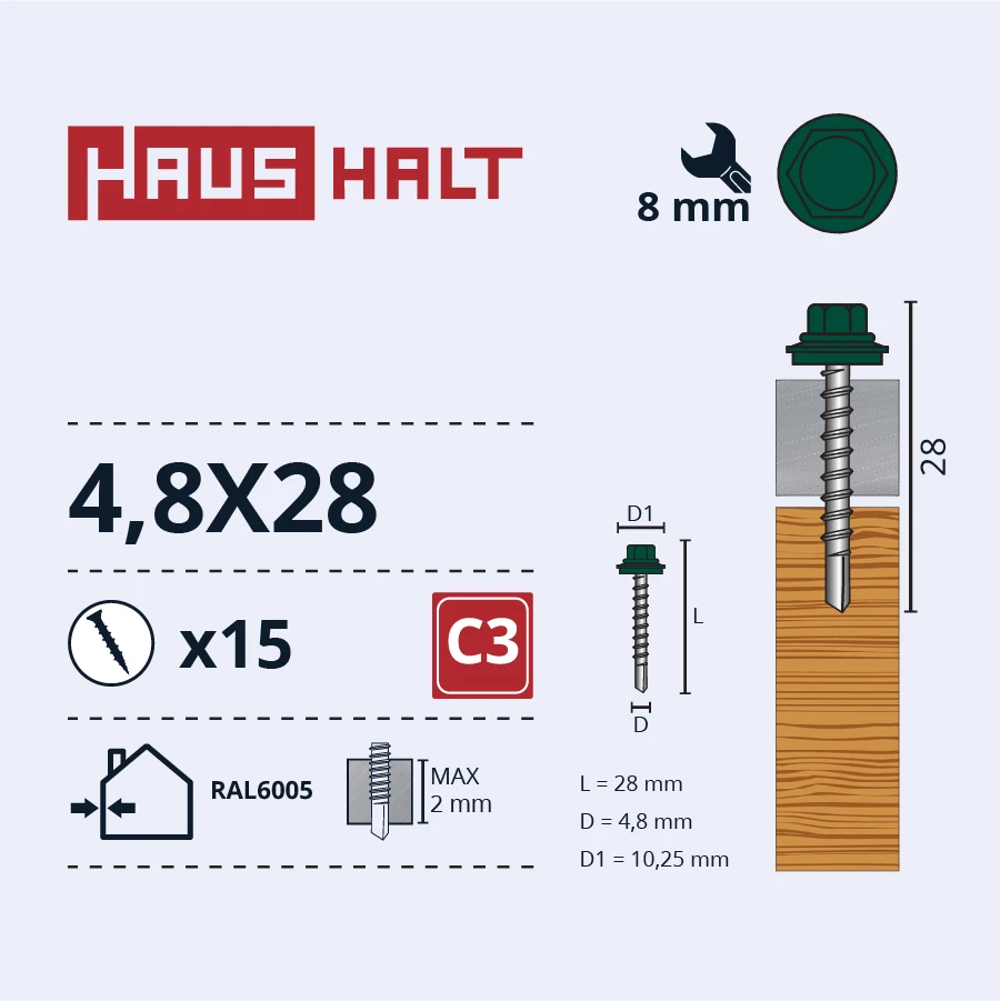 Savisriegiai Haushalt, DIN 7504K, 4,8 x 28 mm, 15 vnt.