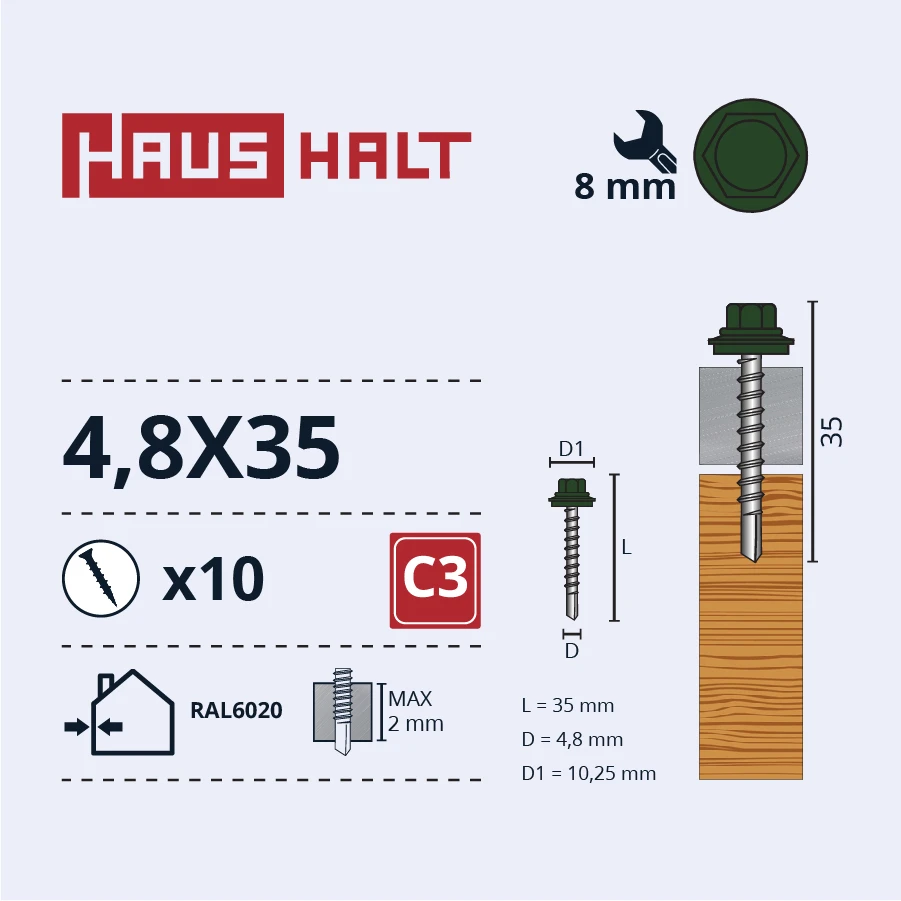 Savisriegiai Haushalt, DIN 7504K, 4,8 x 35 mm, 10 vnt.