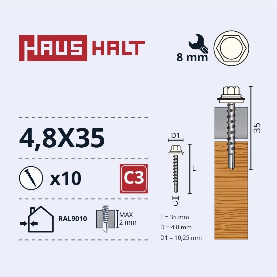 Savisriegiai Haushalt, DIN 7504K, 4,8 x 35 mm, 10 vnt.