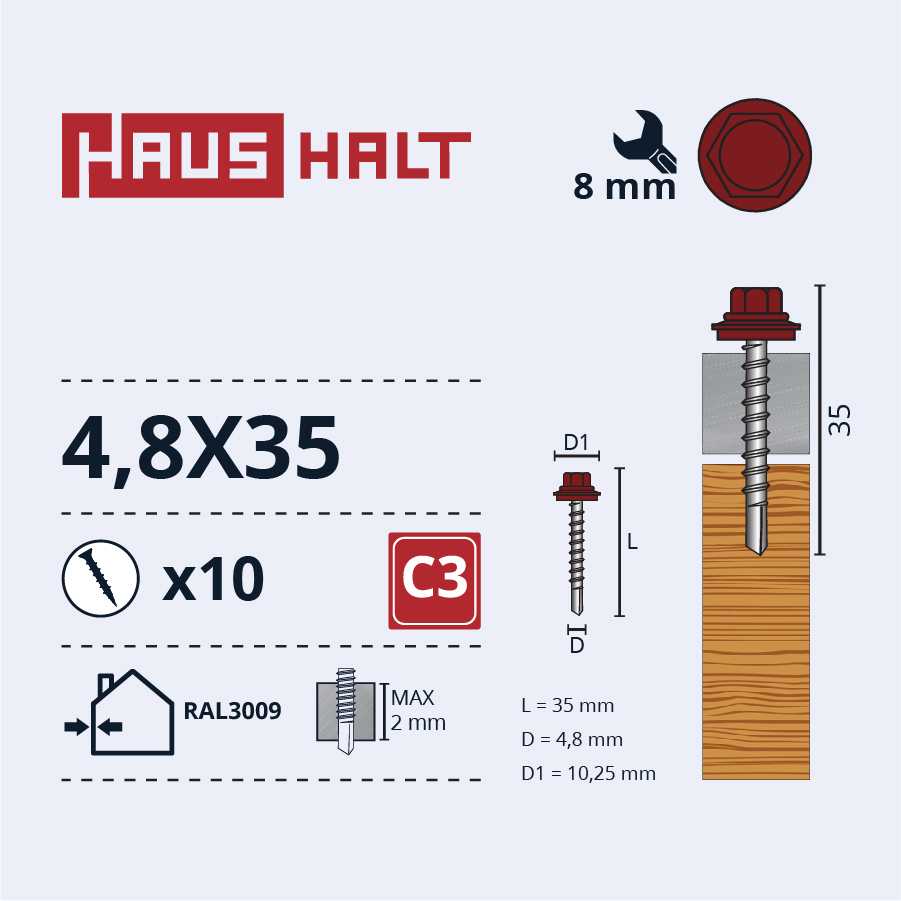 Haushalt Krups SELF SCR 4,8X35 WOOD+EPMD RAL3009 10PCS